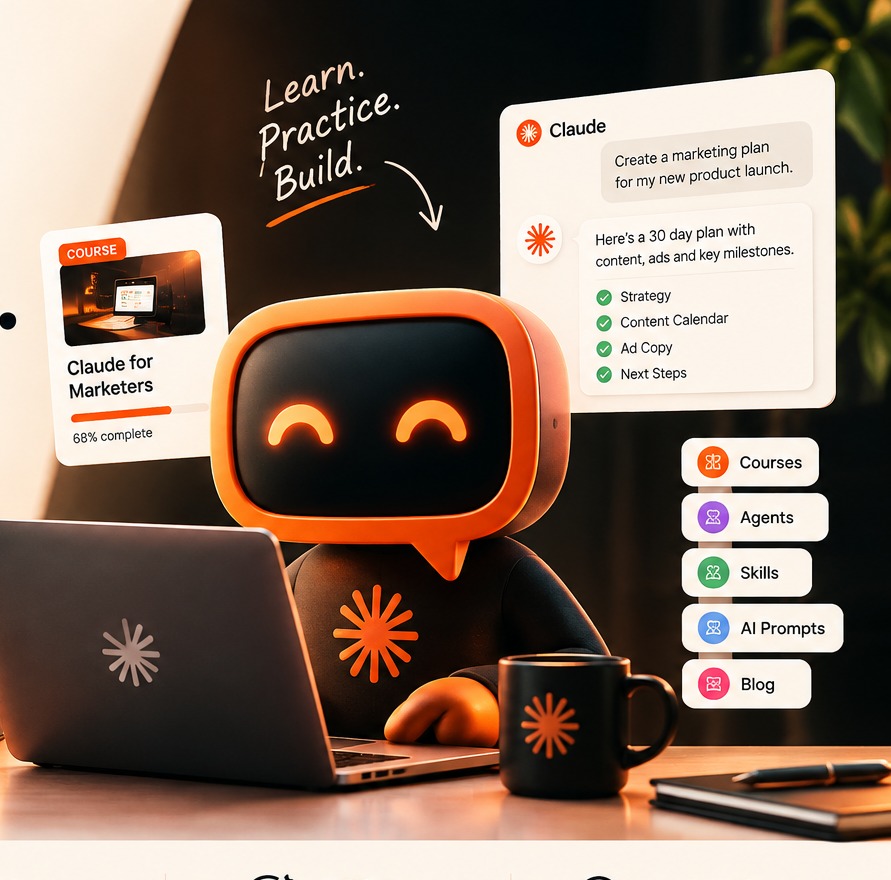 Learn With Claude interactive academy on a laptop
